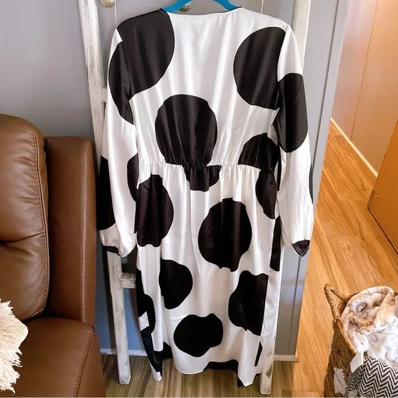 Worthington Black and White Polka Dot Wrap Dress Size Large - Picture 8 of 8